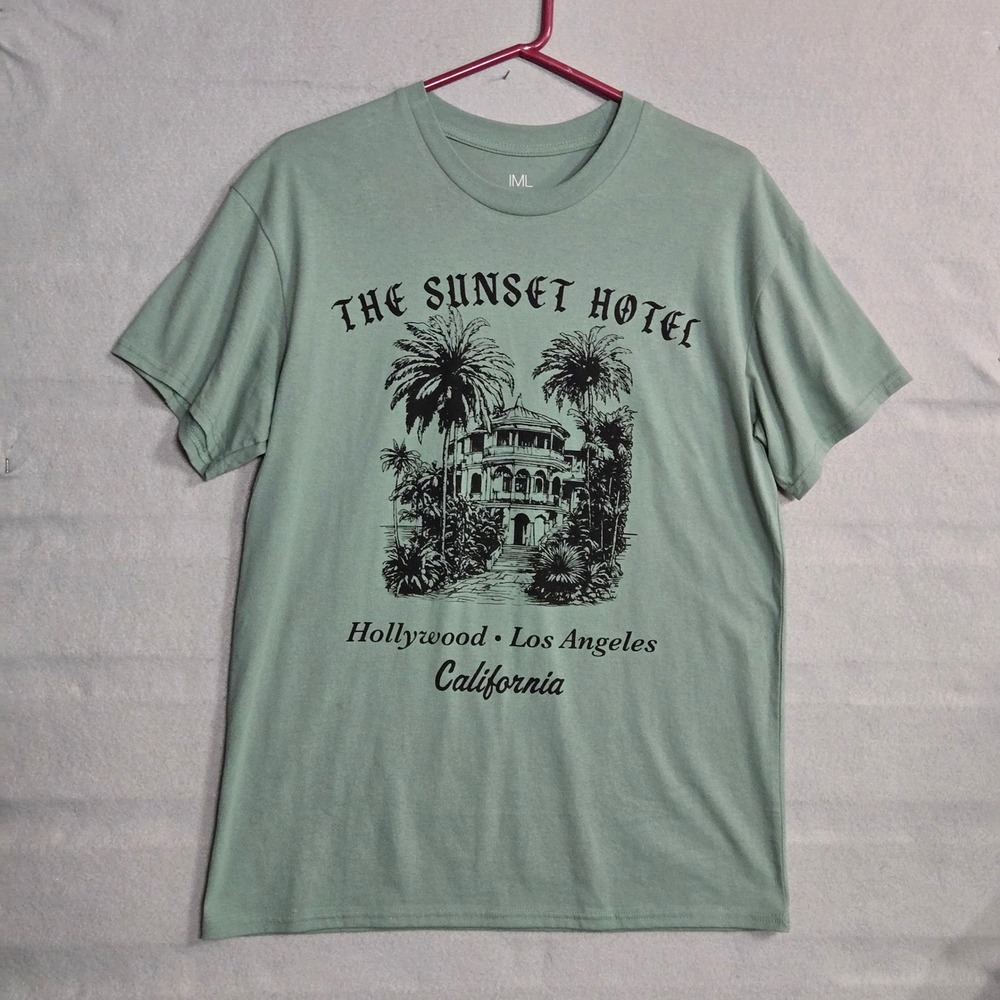 The Sunset Hotel Hollywood Graphic T Shirt Green Medium Isaac Morris Los Angeles